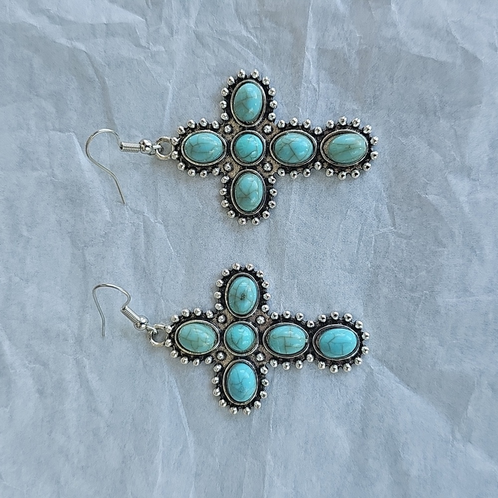 Blue and Silver Ornate Earrings with Vintage Design